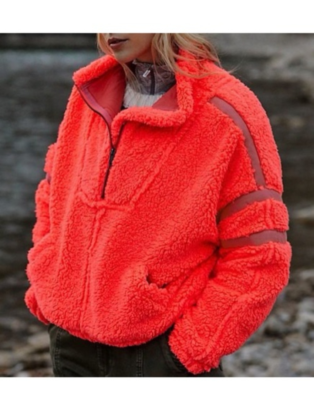 Free People Movement Nantucket Fleece in Hot Watermelon Neon Pink Orange